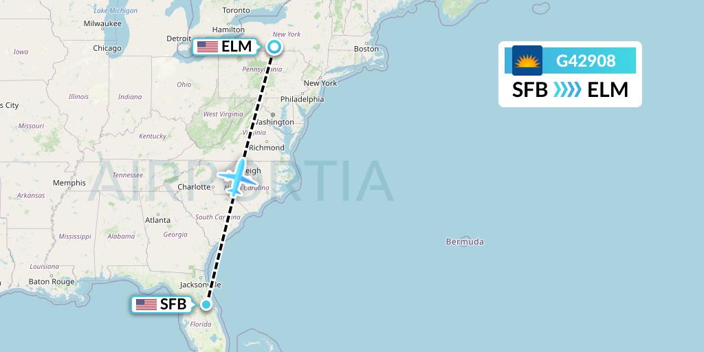G42908 Allegiant Air Flight Map: Orlando to Elmira