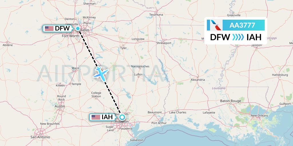 AA3777 American Airlines Flight Map: Dallas to Houston