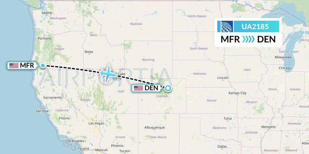 UA2185 United Airlines Flight Map: Medford to Denver