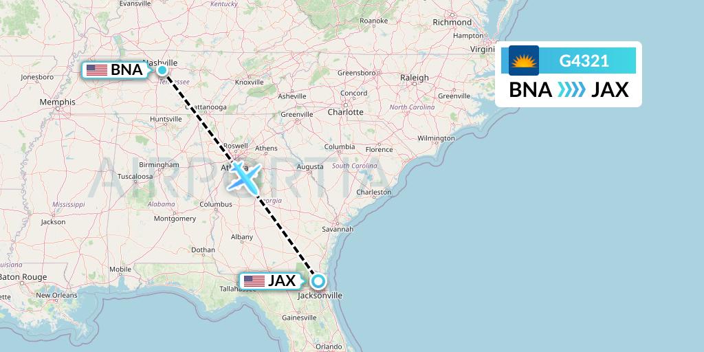 G4321 Allegiant Air Flight Map: Nashville to Jacksonville