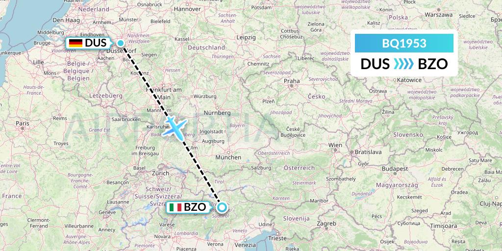 BQ1953 Skyalps Flight Map: Dusseldorf to Bolzano