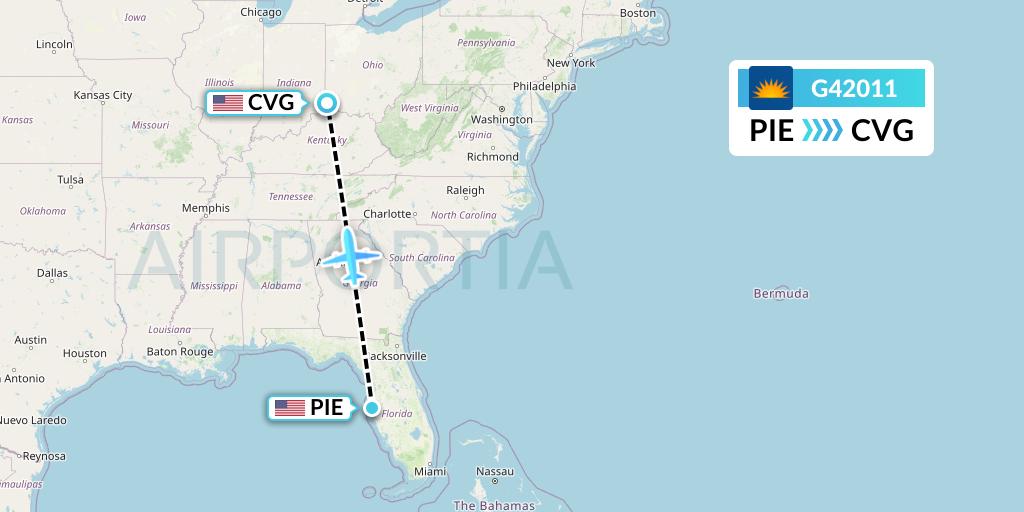 G42011 Allegiant Air Flight Map: St. Petersburg to Cincinnati
