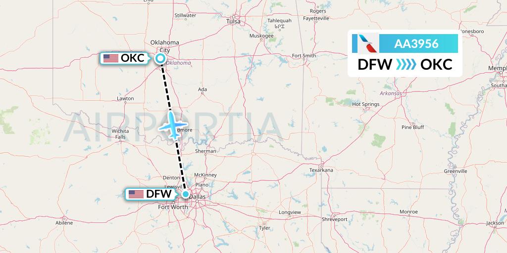 AA3956 American Airlines Flight Map: Dallas to Oklahoma City