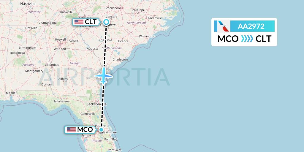 AA2972 American Airlines Flight Map: Orlando to Charlotte