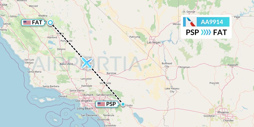 AA9914 American Airlines Flight Map: Palm Springs to Fresno