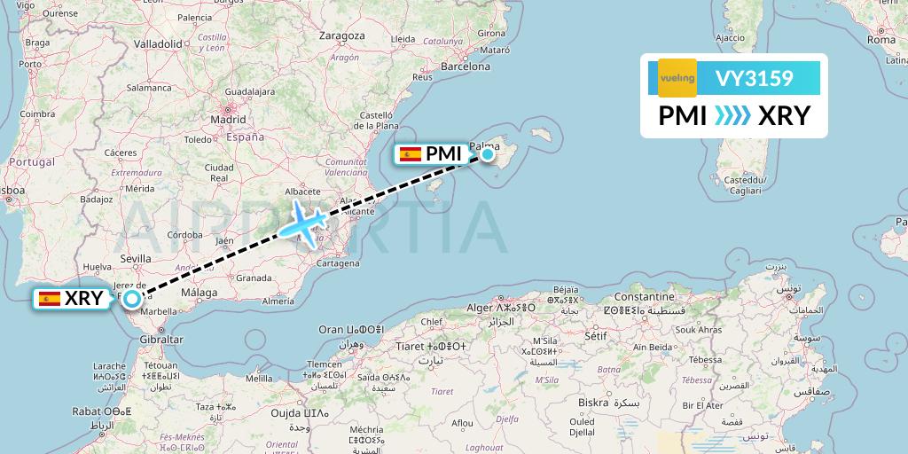 VY3159 Vueling Flight Map: Palma de Mallorca to Jerez