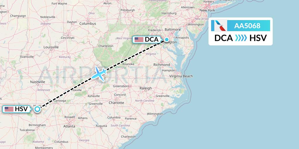 AA5068 American Airlines Flight Map: Washington to Huntsville