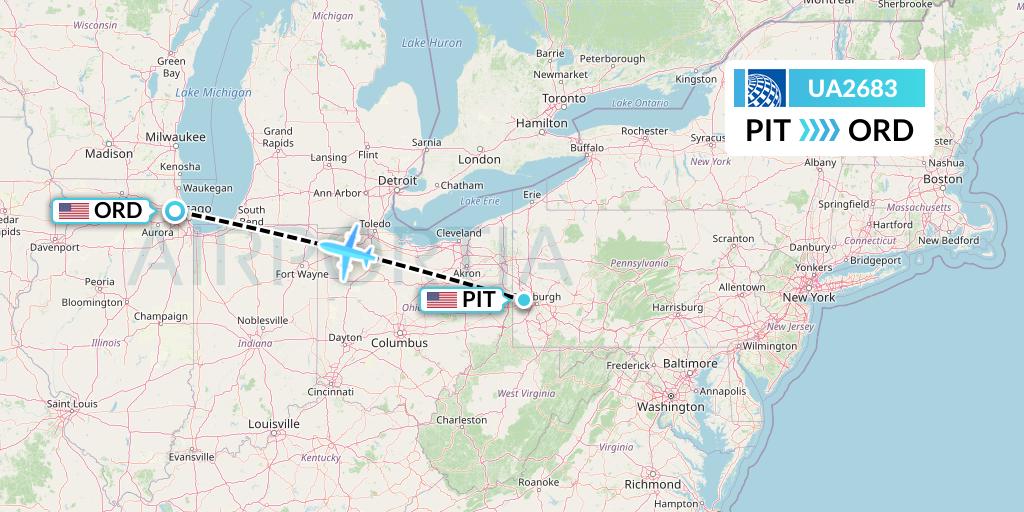 UA2683 United Airlines Flight Map: Pittsburgh to Chicago