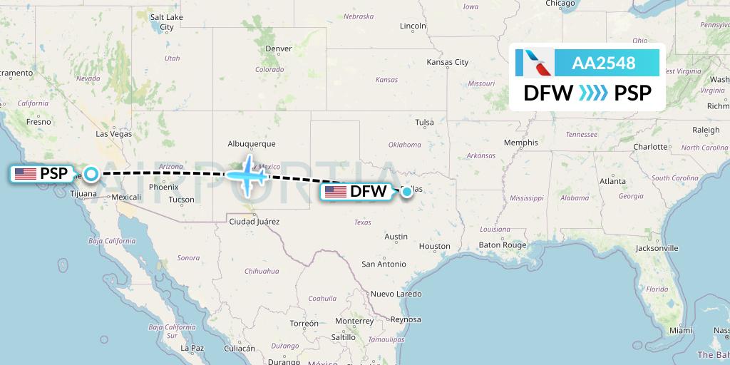 AA2548 American Airlines Flight Map: Dallas to Palm Springs