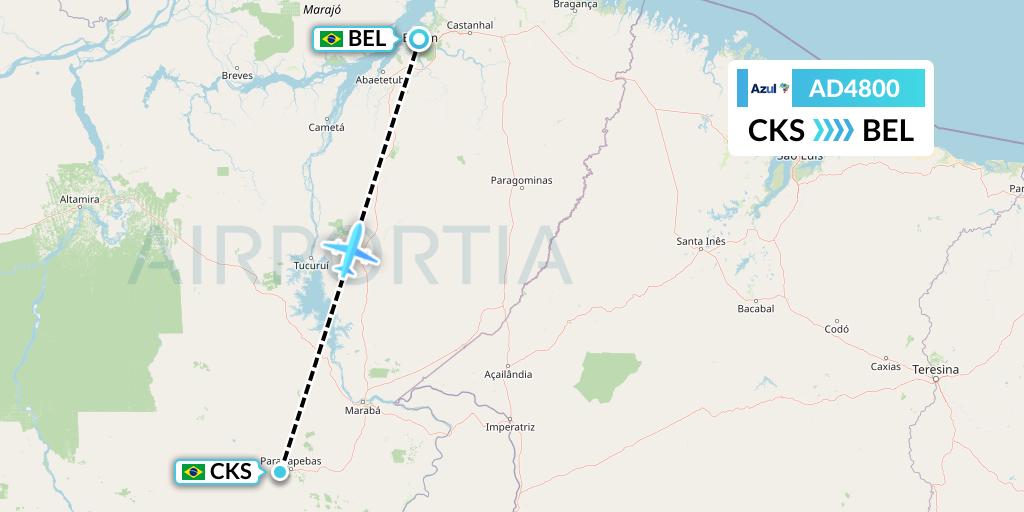 AD4800 Azul Brazilian Airlines Flight Map: Carajas to Belem