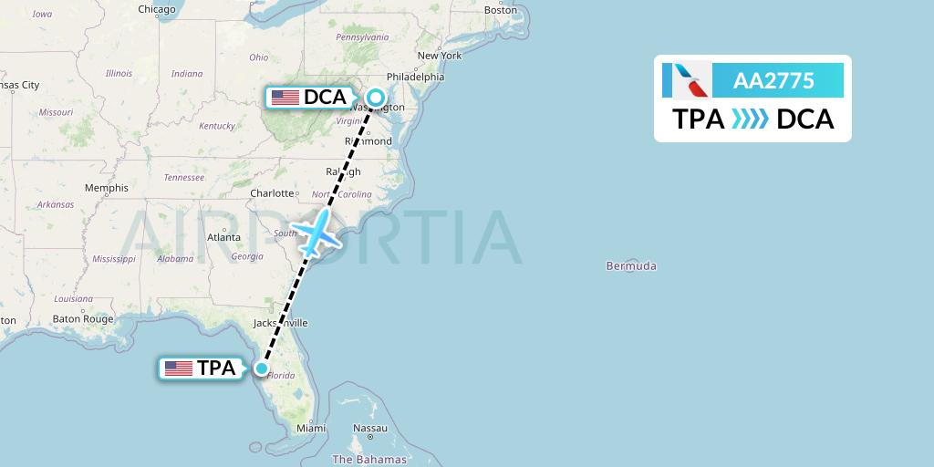 AA2775 American Airlines Flight Map: Tampa to Washington