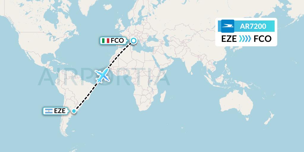 AR7200 Aerolineas Argentinas Flight Map: Buenos Aires to Rome