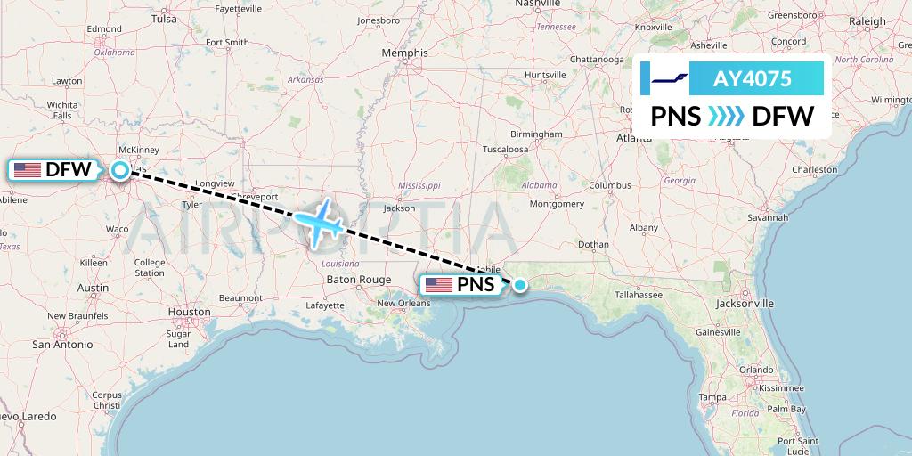 AY4075 Finnair Flight Map: Pensacola to Dallas