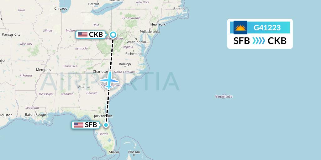G41223 Allegiant Air Flight Map: Orlando to Clarksburg