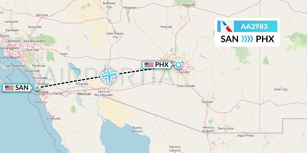 AA2983 American Airlines Flight Map: San Diego to Phoenix