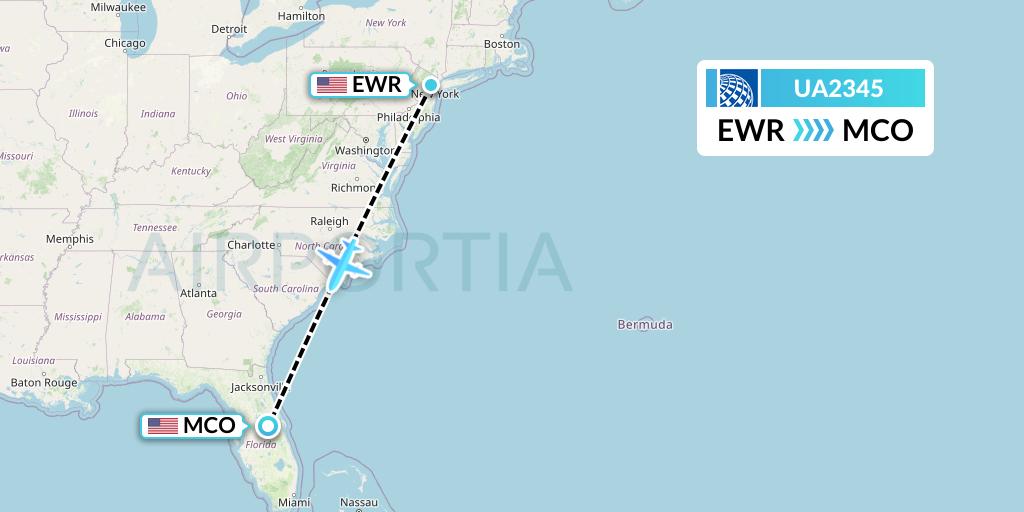 UA2345 United Airlines Flight Map: New York to Orlando
