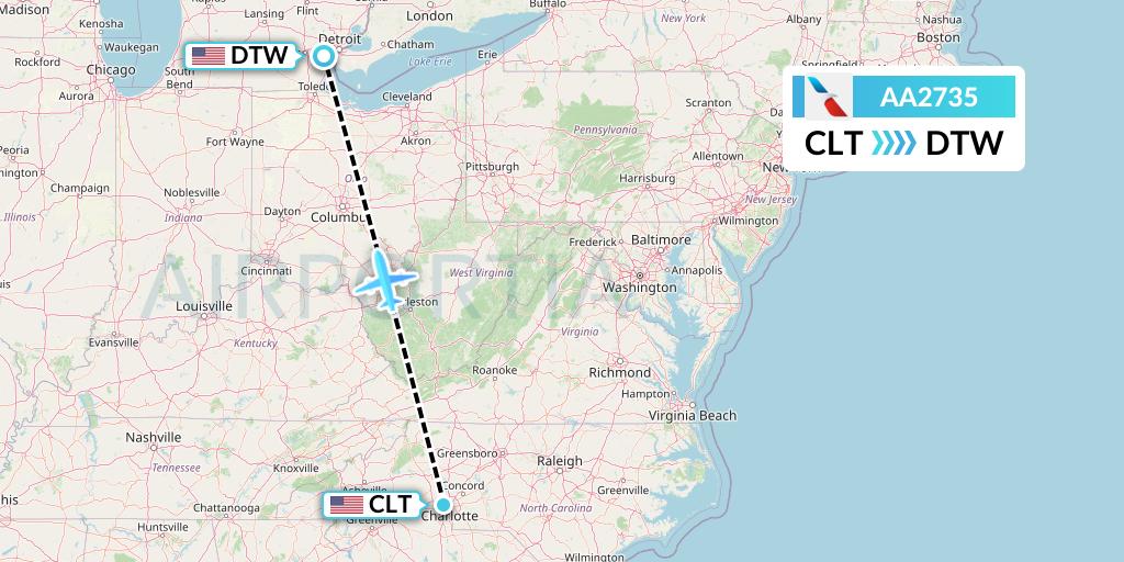 AA2735 American Airlines Flight Map: Charlotte to Detroit