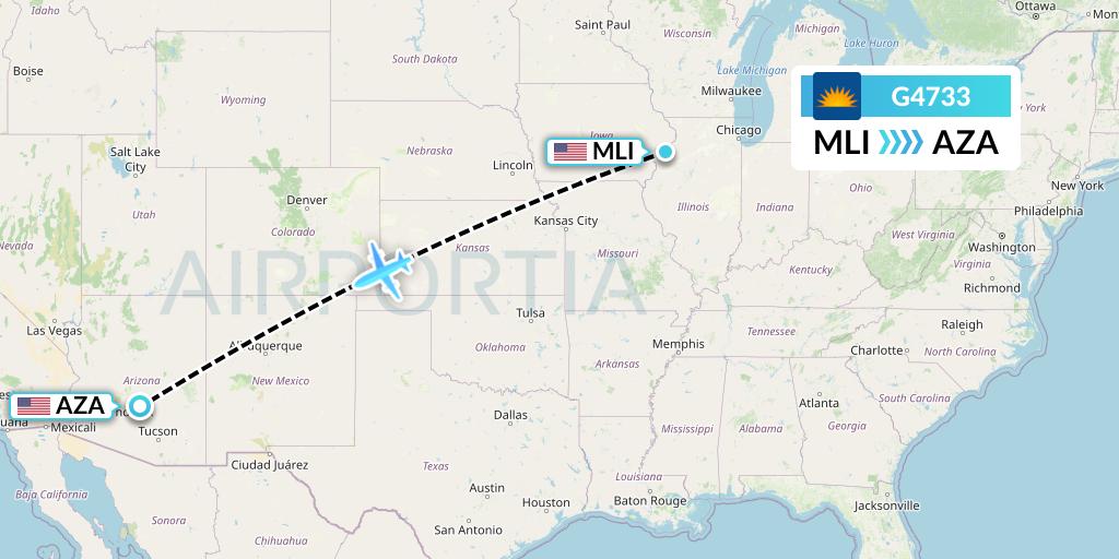 G4733 Allegiant Air Flight Map: Moline to Phoenix