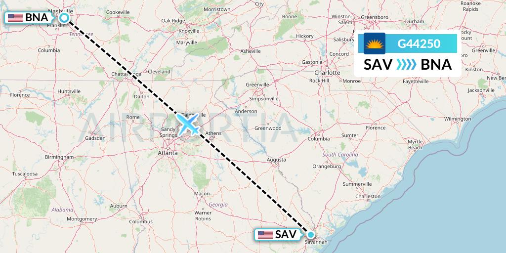 G44250 Allegiant Air Flight Map: Savannah to Nashville