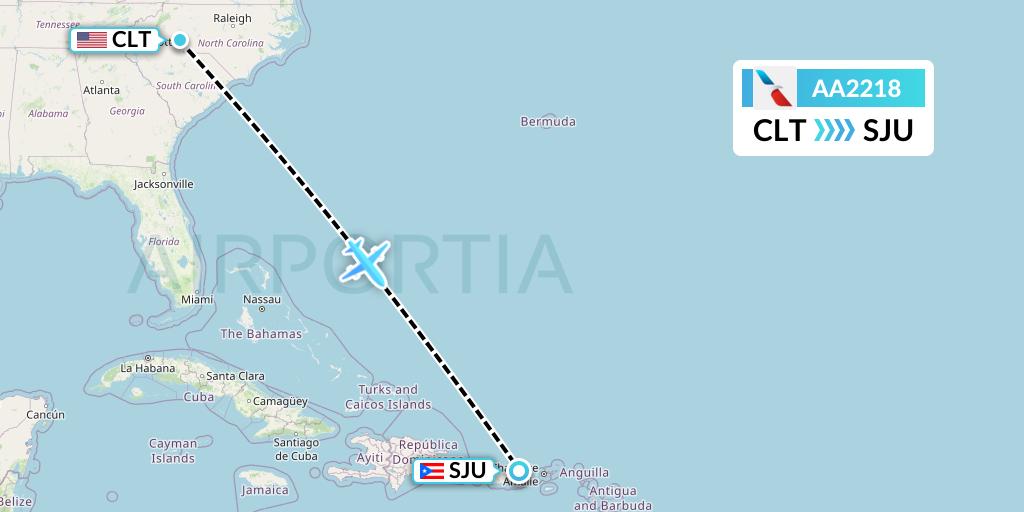 AA2218 American Airlines Flight Map: Charlotte to San Juan
