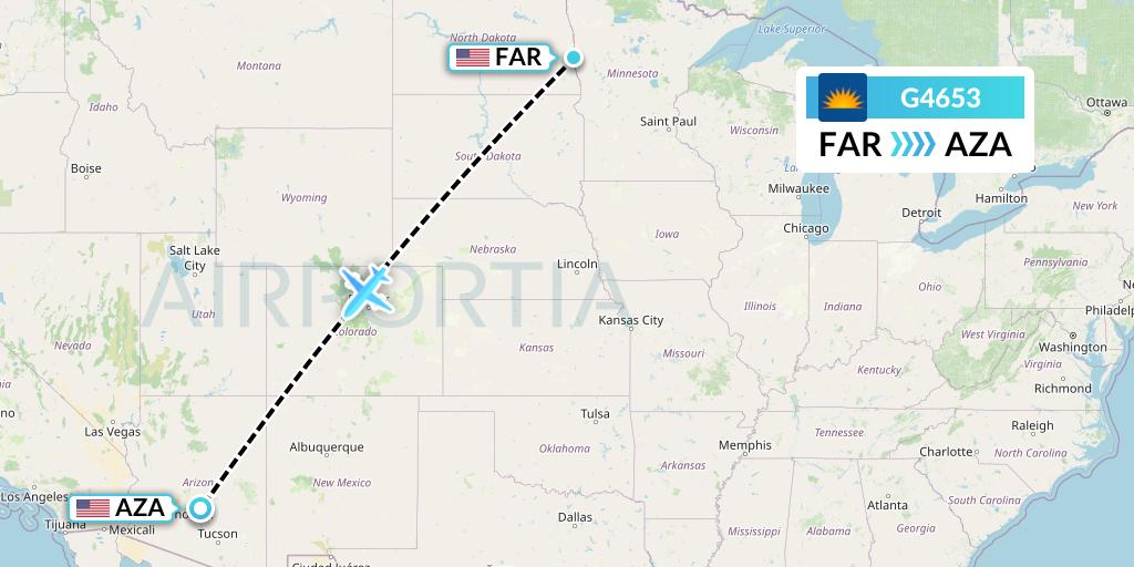 G4653 Allegiant Air Flight Map: Fargo to Phoenix