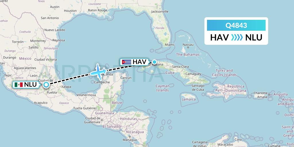 Q4843 Euroairlines Flight Map: Havana to Reyes Acozac