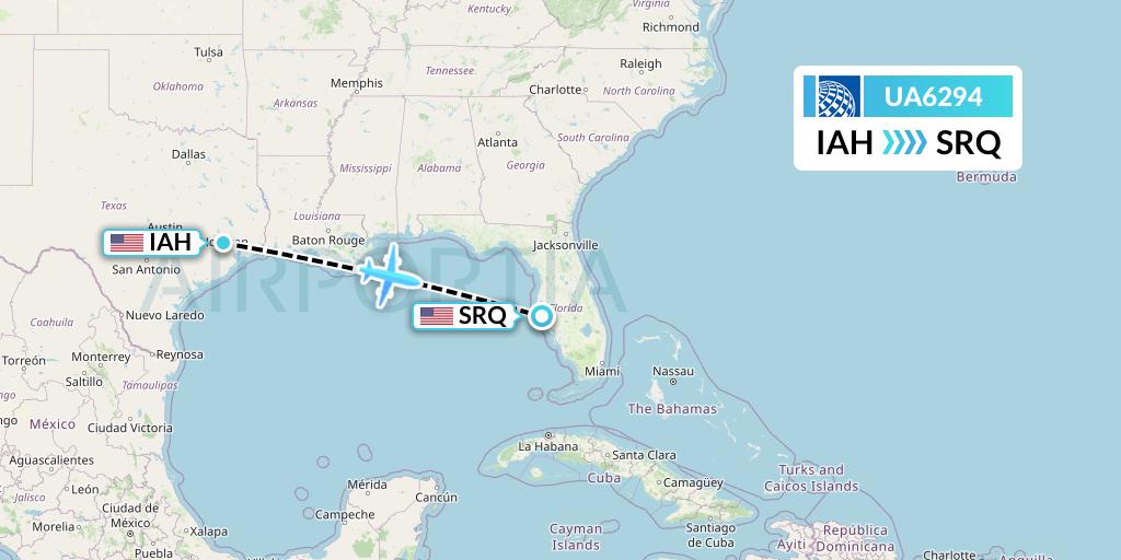 UA6294 United Airlines Flight Map: Houston to Sarasota