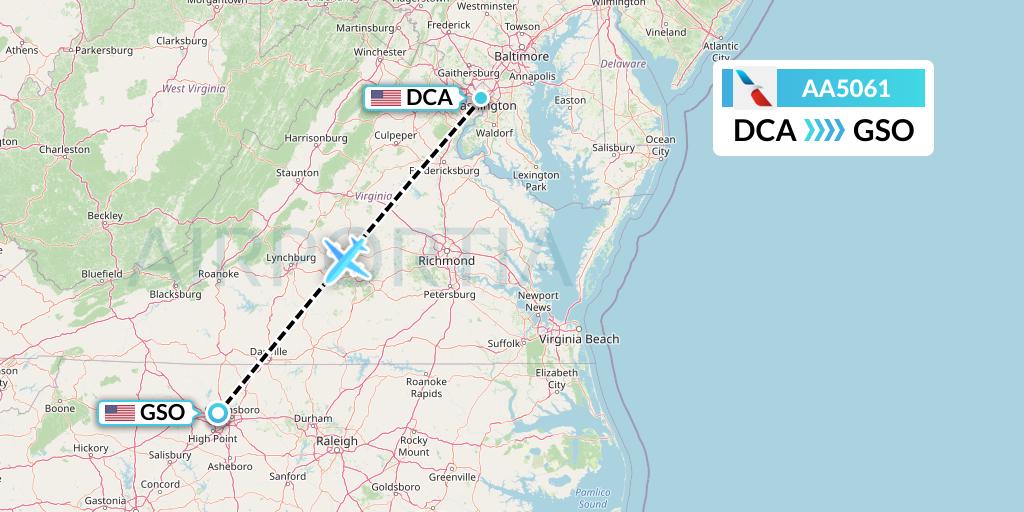 AA5061 American Airlines Flight Map: Washington to Greensboro