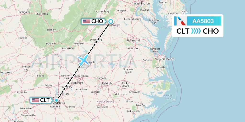 AA5803 American Airlines Flight Map: Charlotte to Charlottesville