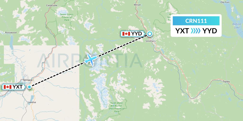 CRN111 Aerocaribbean Flight Map: Terrace to Smithers