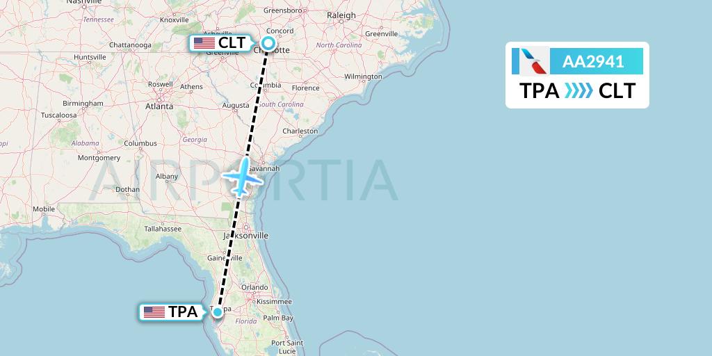 AA2941 American Airlines Flight Map: Tampa to Charlotte