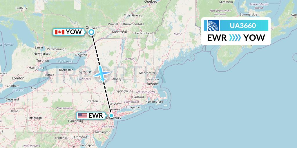 UA3660 United Airlines Flight Map: New York to Ottawa