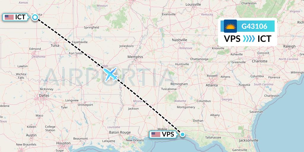 G43106 Allegiant Air Flight Map: Valparaiso to Wichita