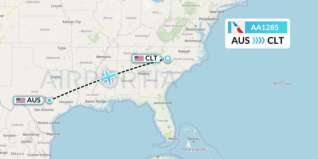 AA1285 American Airlines Flight Map: Austin to Charlotte