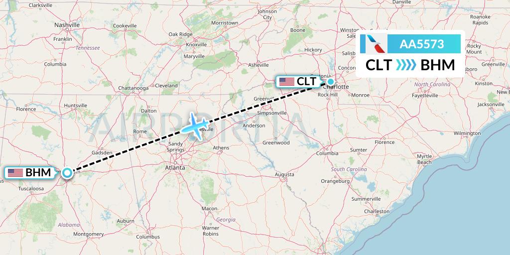 AA5573 American Airlines Flight Map: Charlotte to Birmingham