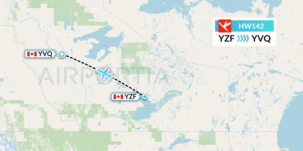 HW142 North-Wright Airways Flight Map: Yellowknife to Norman Wells