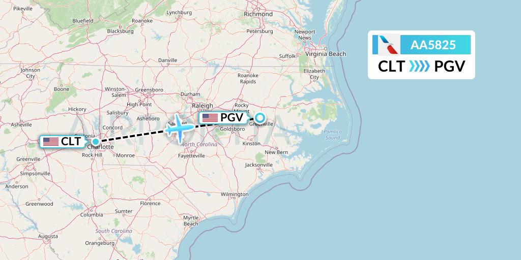 AA5825 American Airlines Flight Map: Charlotte to Greenville