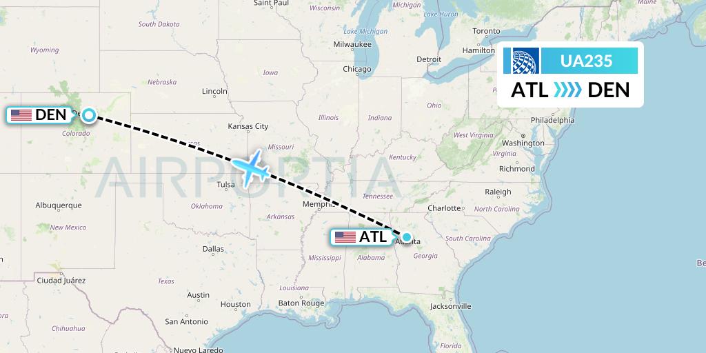 UA235 United Airlines Flight Map: Atlanta to Denver