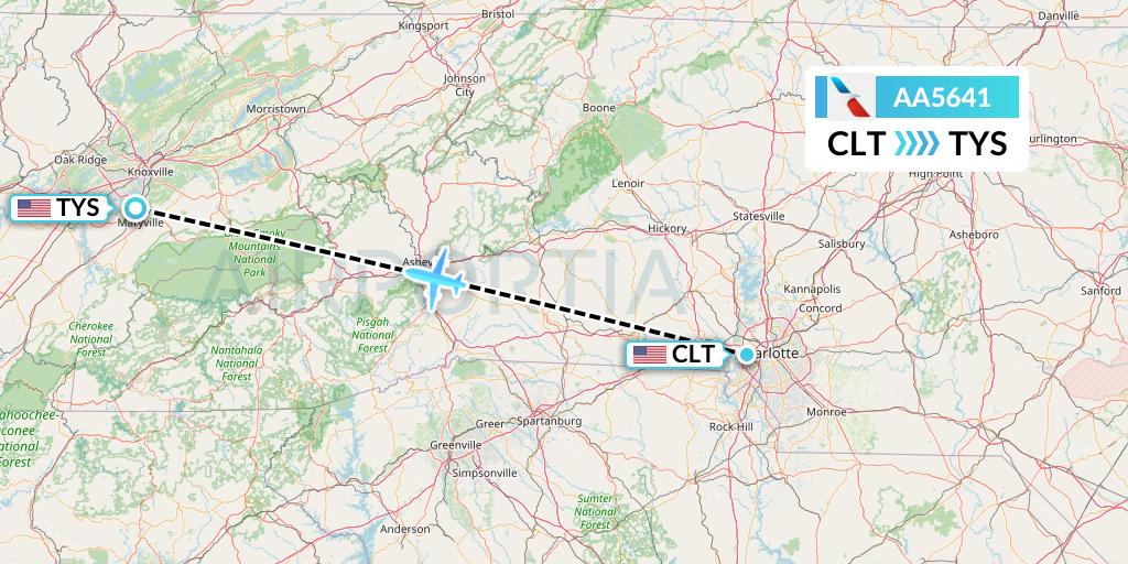 AA5641 American Airlines Flight Map: Charlotte to Knoxville