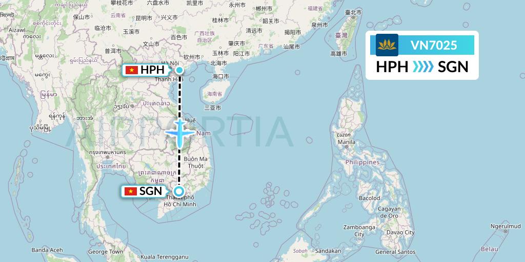 VN7025 Vietnam Airlines Flight Map: Haiphong to Ho Chi Minh City