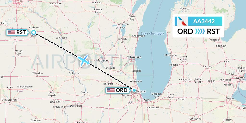 AA3442 American Airlines Flight Map: Chicago to Rochester