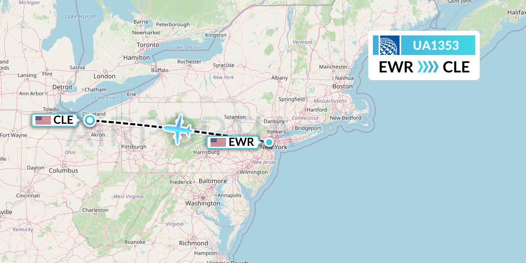 UA1353 United Airlines Flight Map: New York to Cleveland