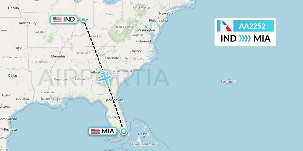 AA2252 American Airlines Flight Map: Indianapolis to Miami