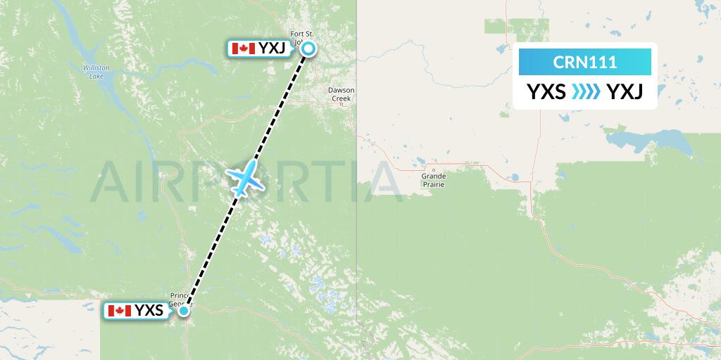 CRN111 Aerocaribbean Flight Map: Prince George to Fort St. John