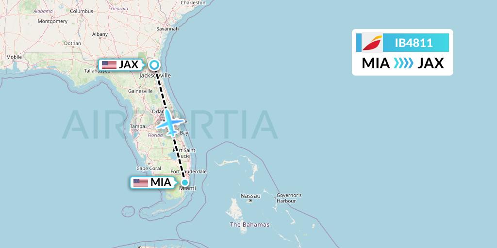 IB4811 Iberia Flight Map: Miami to Jacksonville