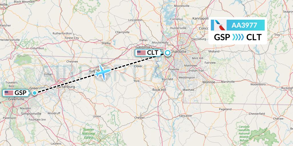 AA3977 American Airlines Flight Map: Greenville-Spartanburg to Charlotte
