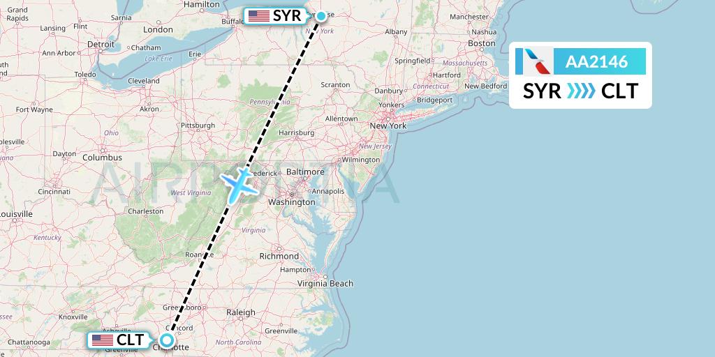 AA2146 American Airlines Flight Map: Syracuse to Charlotte