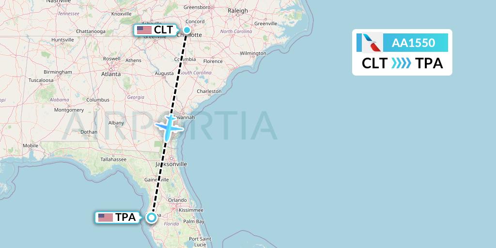 AA1550 American Airlines Flight Map: Charlotte to Tampa