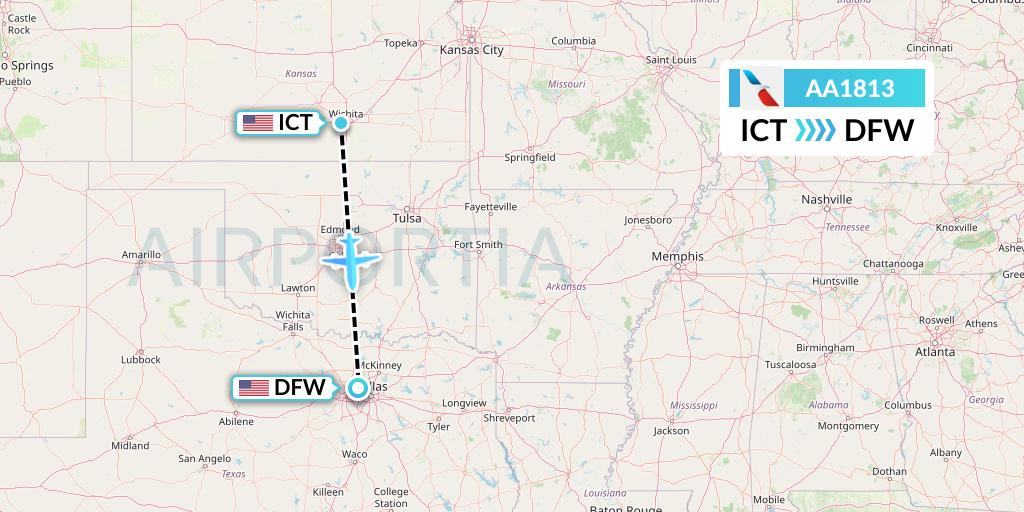 AA1813 American Airlines Flight Map: Wichita to Dallas