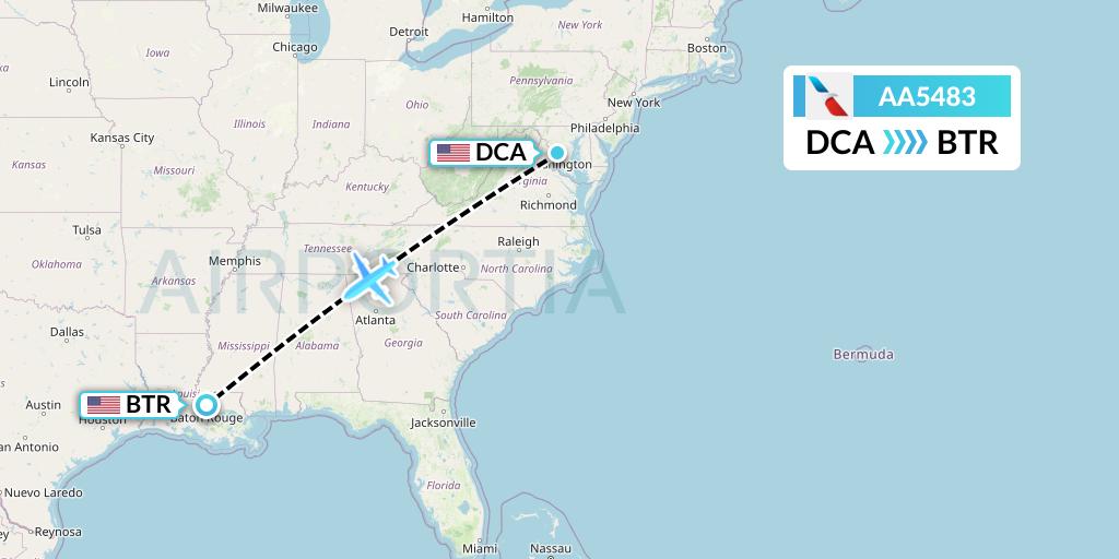 AA5483 American Airlines Flight Map: Washington to Baton Rouge